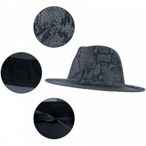 Fedoras Womens Wool Felt Snakeskin Fedora Hats Wide Brim Trilby Panama Hat with Band - Grey-blue - C61942KTW6R $17.56