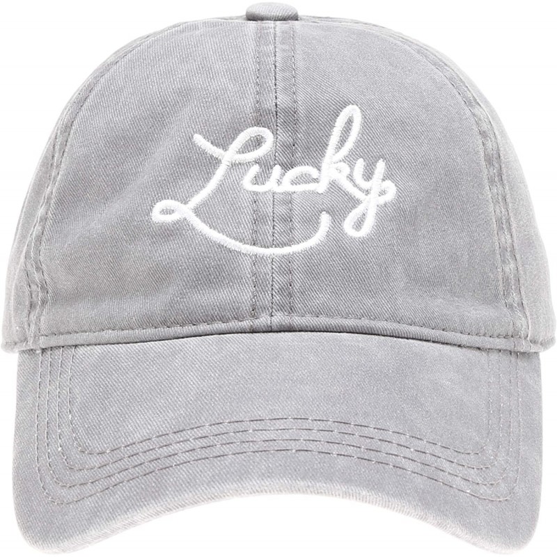 Baseball Caps Baseball Dad Hat Vintage Washed Cotton Low Profile Embroidered Adjustable Baseball Caps - Lucky - Grey - CC18XU...