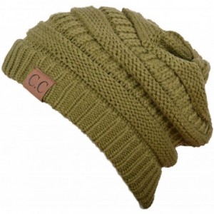 Skullies & Beanies Unisex Plain CC Beanie Cap Warm Thick Bubble Knit Winter Ski Hat - Olive - C618IKGNOS8 $25.98