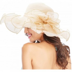 Sun Hats Women Church Hats Ruffles Brim Kentucky Derby Hats Floral Bridal Cap Sun Hat - Beige - C718RW6M38I $23.56