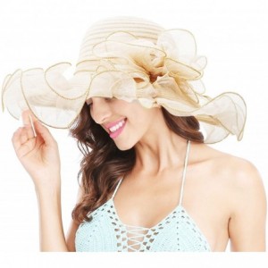 Sun Hats Women Church Hats Ruffles Brim Kentucky Derby Hats Floral Bridal Cap Sun Hat - Beige - C718RW6M38I $25.13