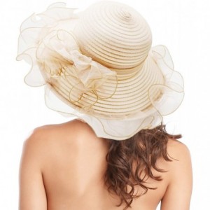Sun Hats Women Church Hats Ruffles Brim Kentucky Derby Hats Floral Bridal Cap Sun Hat - Beige - C718RW6M38I $25.13