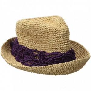 Sun Hats Women's Malia Crochet Raffia Sun Hat with Macrame Trim- Rated UPF 30 for Sun Protection - Purple - CB128ZTAPL7 $110.06