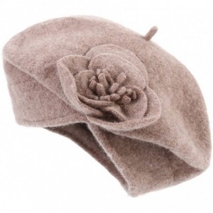 Bucket Hats Women's 100% Wool Cloche Hat Bucket Floral Winter Vintage Beret Beanie Hat - Khaki - CX186AOOX2L $27.34