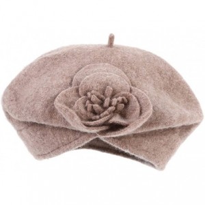 Bucket Hats Women's 100% Wool Cloche Hat Bucket Floral Winter Vintage Beret Beanie Hat - Khaki - CX186AOOX2L $27.34