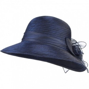 Fedoras Womens Summer Organza Hat Flower Sun Hat Derby Tea Party - Navy - CN184WLYMMQ $19.54