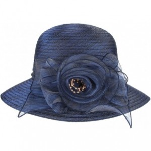 Fedoras Womens Summer Organza Hat Flower Sun Hat Derby Tea Party - Navy - CN184WLYMMQ $19.04