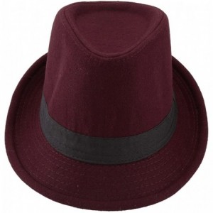 Fedoras Unisex Classic 20s Manhattan Cotton Twill Herringbone Trilby Fedora Hat with Band Casual Jazz Wool Cap - Wine Red - C...