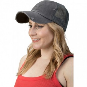 Baseball Caps Women's Adjustable Athletic Trucker Hat Mesh Baseball Cap Dad Hat - Solid Distressed - Grey - CE18D6TR9QH $25.75