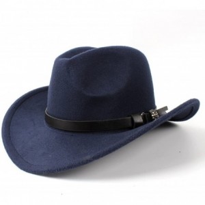 Cowboy Hats Men's Western Cowboy Hat Lady Felt Cowgirl Sombrero Caps Cap for Women - Dark Blue - CK18UZRGC6G $36.21