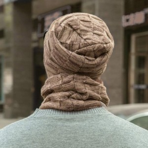 Skullies & Beanies Mens Winter Beanie Hat Scarf Set Warm Fleece Lined Knit Ski Hats Slouchy Skull Cap for Unisex Gift - Khaki...