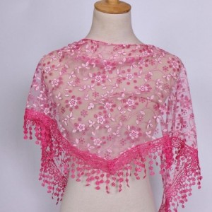 Baseball Caps Women Lace Floral Tassel Sheer Triangle Mantilla Scarf Shawl Neck Wraps - Hot Pink - CC18GQLDAZW $15.45
