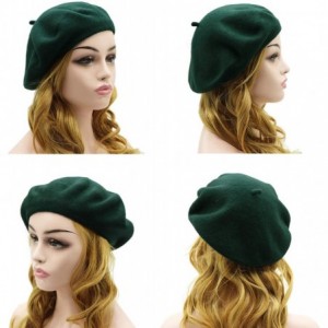 Berets Wool Beret Hat-Solid Color French Style Winter Warm Cap for Women Girls Lady - Beret Hat- Dark Green-fba - CB18Q25YLA7...