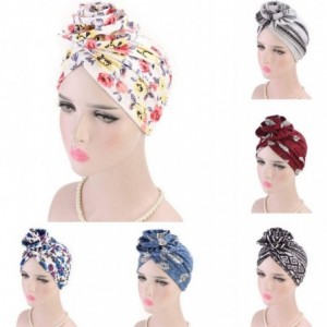 Skullies & Beanies ❤Newest Beautiful Women India Muslim Stretch Turban Hat Retro Print Hair Loss Head Scarf Wrap (Gray) - Gra...