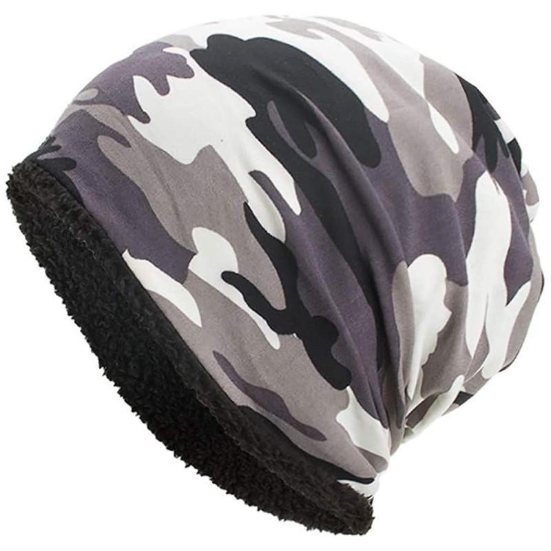 Berets 2018 Fashion Hat- Warm Baggy Camouflage Crochet Winter Skull Caps - White - CB18HAYS7TK $18.40