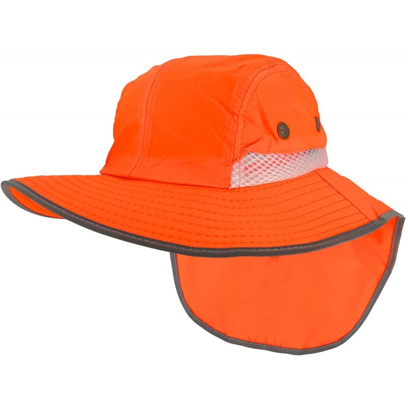 Sun Hats High Visibility Outdoor Full Brim Hat with Back Flap Reflective Tape - Neon Orange - C118QZLCSYA $30.47