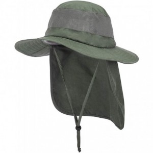 Sun Hats Unisex Sun Hat Outdoor UV Protecting Wide Brim Mesh Fishing Hat with Velcro Stowable Neck Flap - Army Green - C318U6...