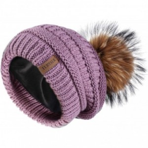 Skullies & Beanies Winter Hats Beanie for Women Lined Slouchy Knit Skiing Cap Real Fur Pom Pom Hat for Girls - CS18UKUHU7D $3...