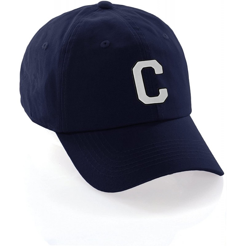 Baseball Caps Customized Letter Intial Baseball Hat A to Z Team Colors- Navy Cap Black White - Letter C - CY18ET4HDT7 $24.43