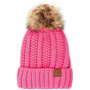 Skullies & Beanies Exclusive Knitted Hat with Fuzzy Lining with Pom Pom - New Candy Pink - CU18EXGCT5A $34.32