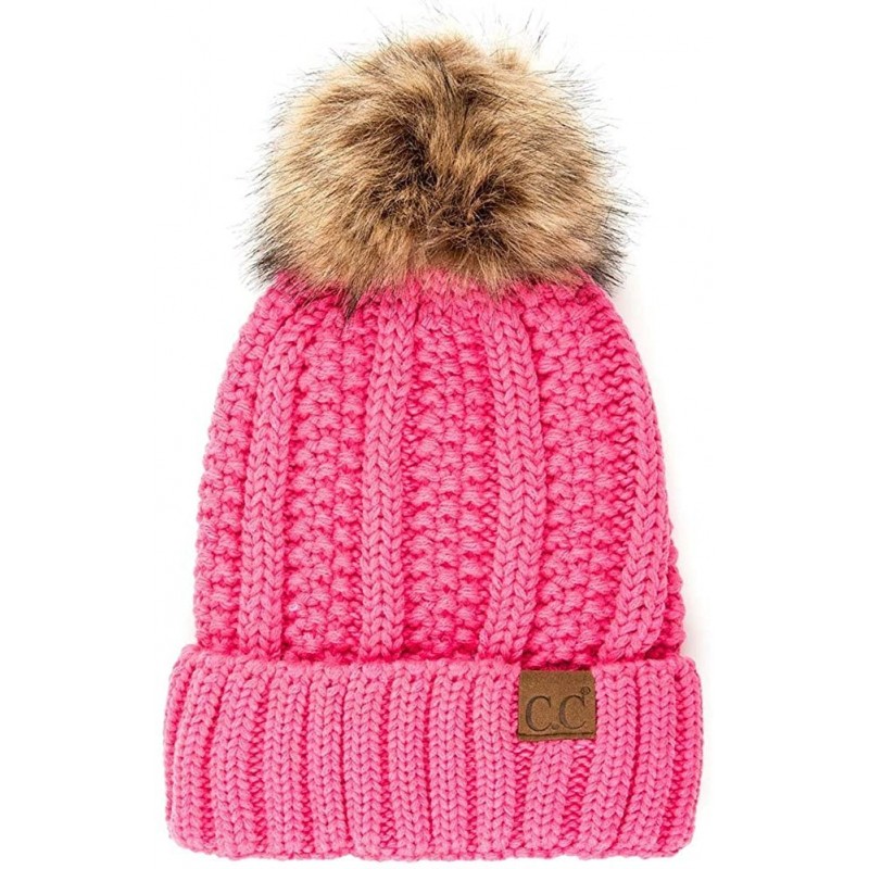 Skullies & Beanies Exclusive Knitted Hat with Fuzzy Lining with Pom Pom - New Candy Pink - CU18EXGCT5A $31.32