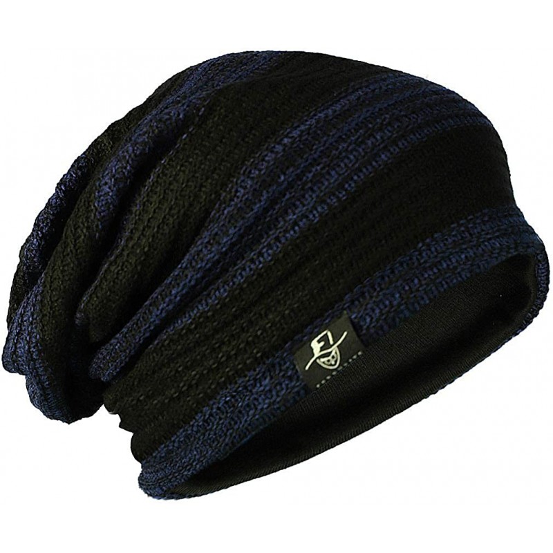 Skullies & Beanies Mens Slouchy Knit Beanie Summer Winter Skullcap Hats B306 - Striped-navy Blue - C212N0KKIZ8 $24.60