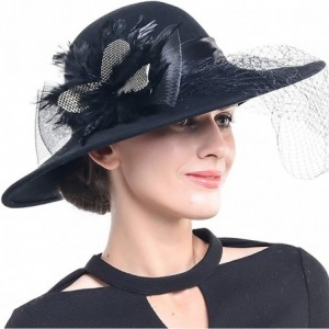 Fedoras Women Wool Felt Plume Church Dress Winter Hat - Veiling-black - CH12NTJJNWQ $52.82