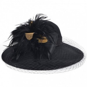 Fedoras Women Wool Felt Plume Church Dress Winter Hat - Veiling-black - CH12NTJJNWQ $48.37