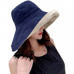 Sun Hats Women Reversible Bucket Hat UV Sun Protection Wide Brim Foldable Floppy Bucket Hat - 1navy Blue - CY18NZZ8QG3 $32.47