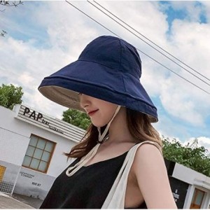 Sun Hats Women Reversible Bucket Hat UV Sun Protection Wide Brim Foldable Floppy Bucket Hat - 1navy Blue - CY18NZZ8QG3 $30.10