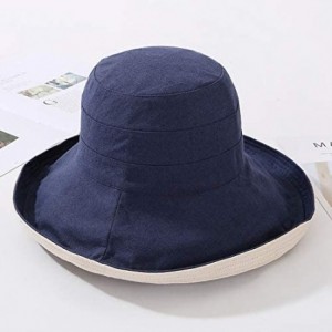 Sun Hats Women Reversible Bucket Hat UV Sun Protection Wide Brim Foldable Floppy Bucket Hat - 1navy Blue - CY18NZZ8QG3 $30.10