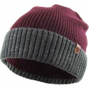 Skullies & Beanies Men Women Knit Winter Warmers Hat Daily Slouchy Hats Beanie Skull Cap - 4.2) Cuffed Maroon and Gray - C518...