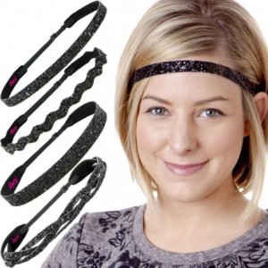 Headbands Adjustable No Slip Cute Fashion Black Headbands for Women & Girls Multi Packs - Black Sparkly Headband 4pk - CB18DT...