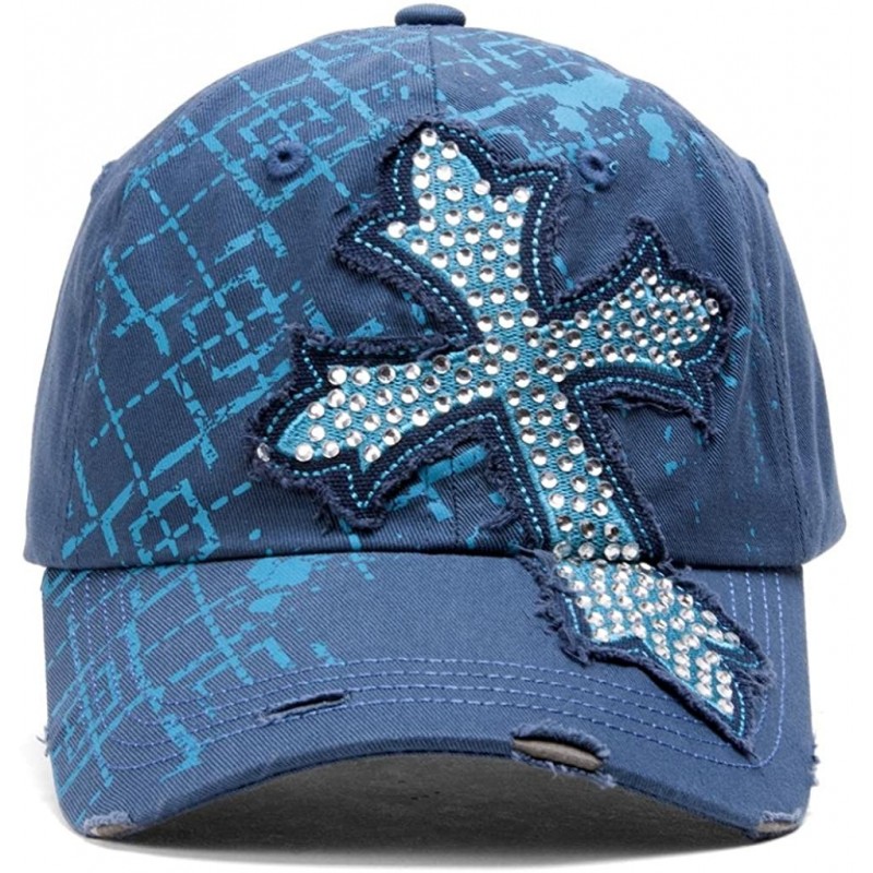 Newsboy Caps Beaded Cross Distressed Adjustable Baseball Cap - Turquoise - C011O3DV489 $25.33
