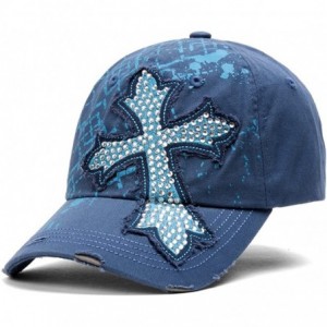 Newsboy Caps Beaded Cross Distressed Adjustable Baseball Cap - Turquoise - C011O3DV489 $25.33