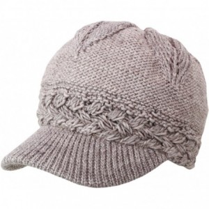 Skullies & Beanies Women's Chunky Knitted Metallic Thread Double Layer Visor Beanie Hats - Solid Beige - CR12CYEJC5P $37.87