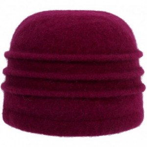 Bucket Hats Women's Winter Warm Wool Cloche Bucket Hat Slouch Wrinkled Beanie Cap with Flower - Wine Red - C0186AN4O0U $24.45