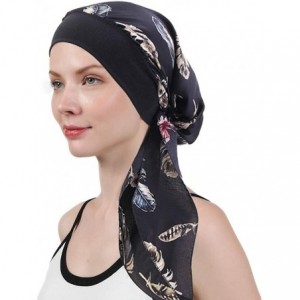 Skullies & Beanies Scarves Pre Tied Headwear Bandana Headwraps - Black Feather - C2196NHT6HI $22.08