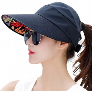 Sun Hats Sun Hats for Women Wide Brim Sun Hat Packable UV Protection Visor Floppy Womens Beach Cap - Black - CX18D695W5M $18.85