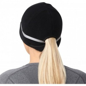Skullies & Beanies Women's Ponytail Hat - Reflective Cold Weather Running Beanie - Made in USA - Black - CE11R5AUUOZ $48.61