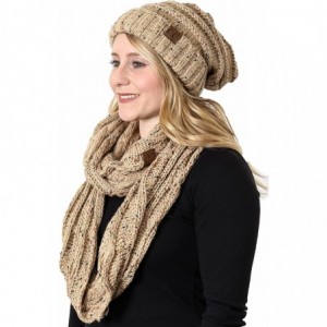 Skullies & Beanies Oversized Slouchy Beanie Bundled with Matching Infinity Scarf - A Confetti Latte Design - CO180D7Y27Q $45.47