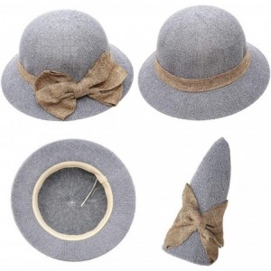 Sun Hats Women Straw Sun Hats Summer Beach Cap Foldable Floppy Packable Wide Brim Hat - 014 Blue With Bowknot - CR193WSK8CZ $...