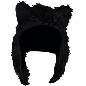 Skullies & Beanies Black Cat Half Hood Animal Hat Faux Fur with Fleece Lined Interior with Button - CG116KGHX5Z $28.96