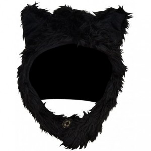 Skullies & Beanies Black Cat Half Hood Animal Hat Faux Fur with Fleece Lined Interior with Button - CG116KGHX5Z $27.63