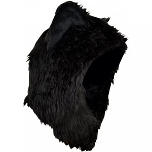 Skullies & Beanies Black Cat Half Hood Animal Hat Faux Fur with Fleece Lined Interior with Button - CG116KGHX5Z $27.63