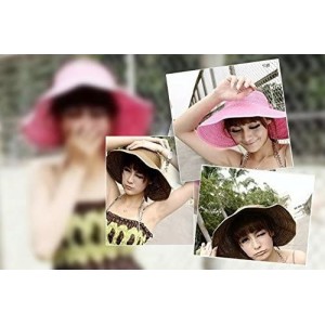 Sun Hats Women & Children Beach Hat Sun Visor Foldable Roll up Wide Brim Straw Hat Cap - Adult Size Rose Red - CU11ZV06S07 $3...