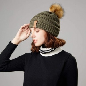 Skullies & Beanies Women's Winter Hat Slouchy Beanie Knit Watch Cap Faux Fur Pom Pom Hat Crochet Hats for Women - Army Green ...