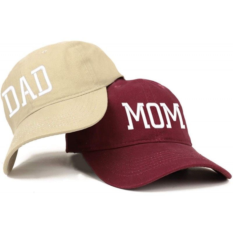 Baseball Caps Capital Mom and Dad Soft Cotton Couple 2 Pc Cap Set - Maroon Khaki - CG18I9ONHZR $57.85