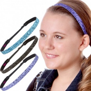 Headbands Women's Adjustable NO SLIP Skinny Bling Glitter Headband Multi 3pk (Teal/Black/Purple) - C811OJ2MI3T $28.93