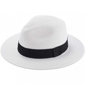 Sun Hats Women Straw Hat Panama Fedoras Beach Sun Hats Summer Cool Wide Brim UPF50+ - White a - CO18U0D2YI3 $30.05